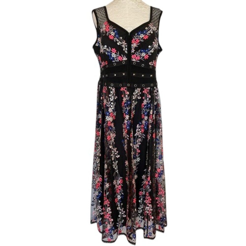 Nanette Lepore Black Net Embroidered Dress NWT